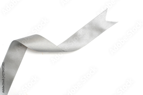 Silver ribbon in roll on white