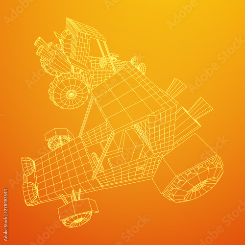 Off road dune buggy car. Terrain vehicle. Outdoor car racing, extreme sport oncept. Wireframe low poly mesh vector illustration