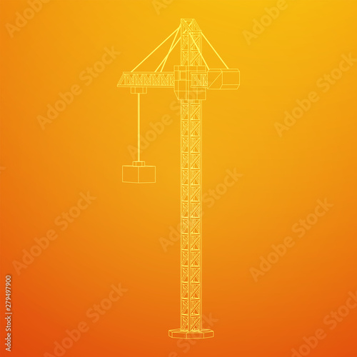 Tower construction building crane. Wireframe low poly mesh vector illustration