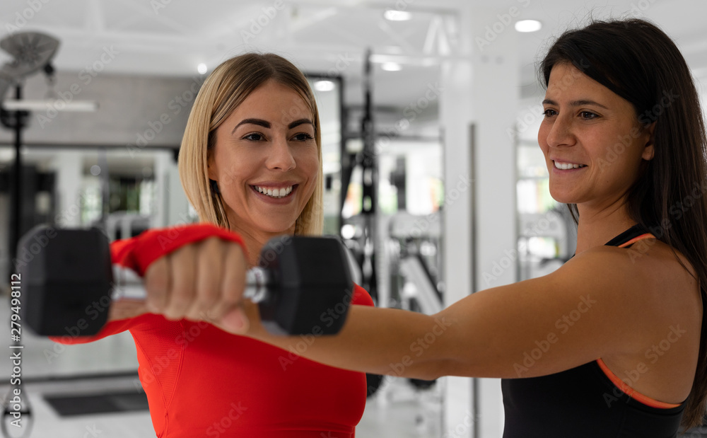 Beautiful attractive young woman is exercising in the gym Beautiful attractive young woman is exercising in the gym