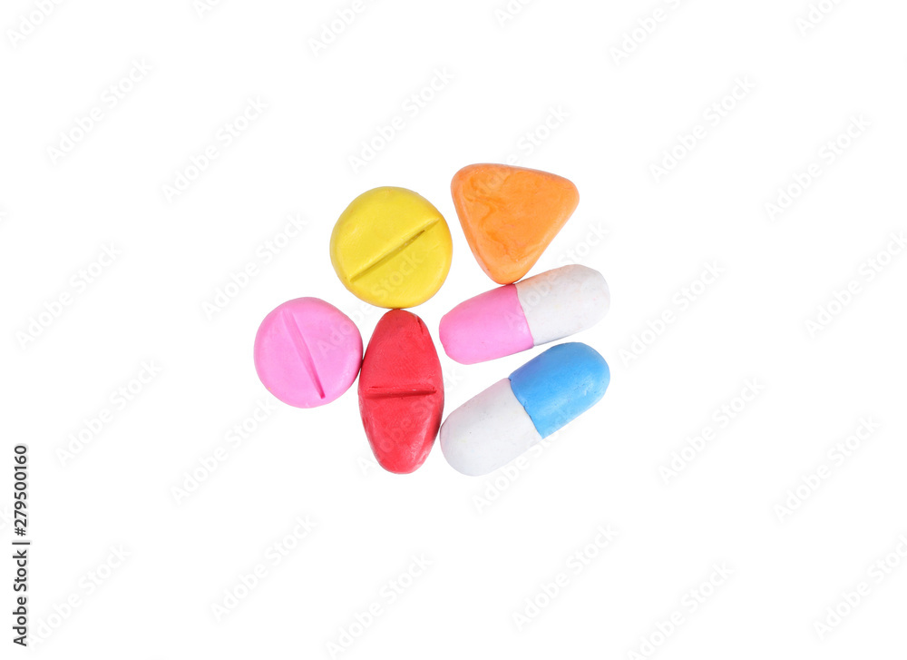 miniature drug model from japanese clay on white background