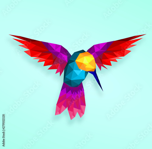 Isolated Low poly colorful Hummingbird with soft back ground,animal geometric,vector.	