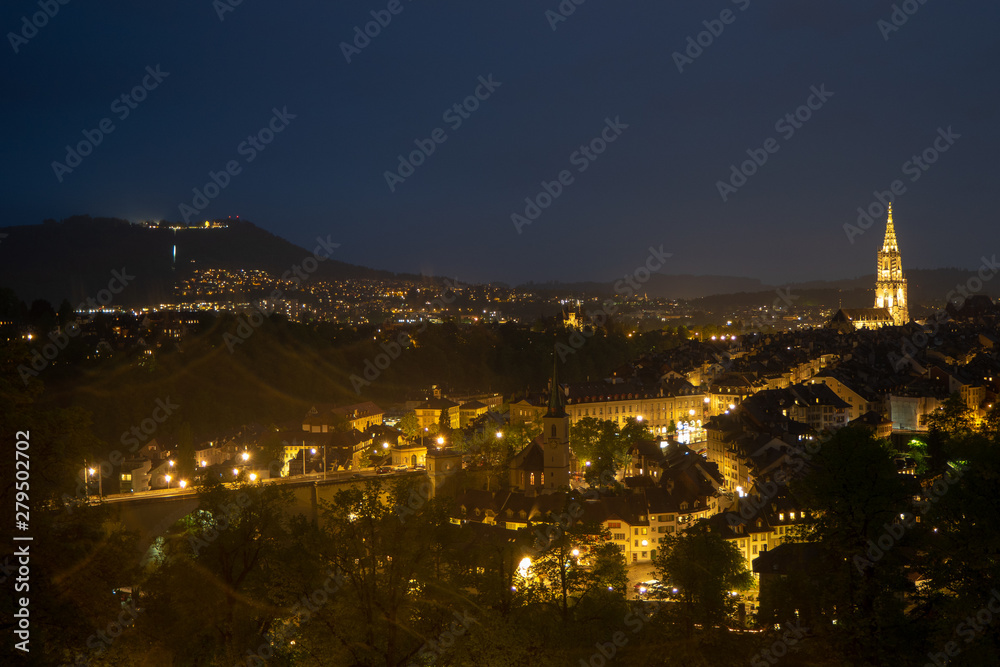 Beautiful panorama view of bern city at twilight time for background with copy space
