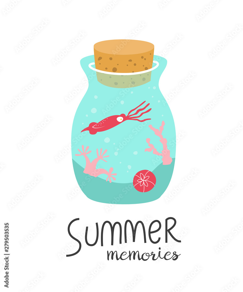 Cartoon bottle with summer memories. Cartoon bottle with summer memories.