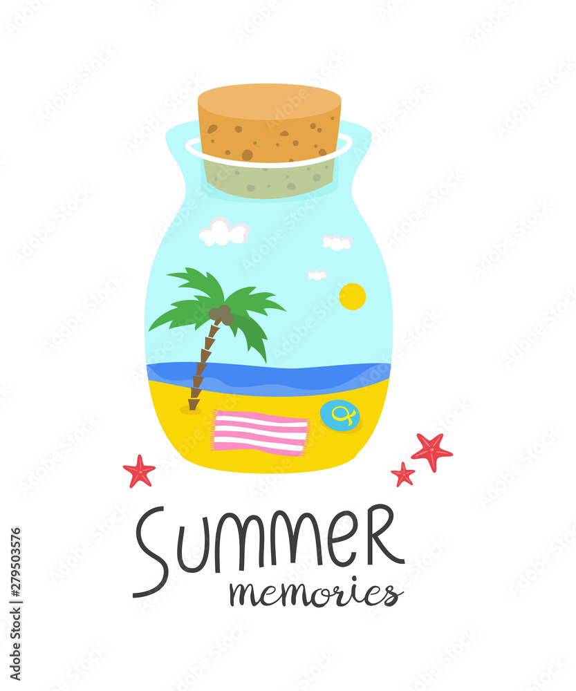 Cartoon bottle with summer memories. Cartoon bottle with summer memories.