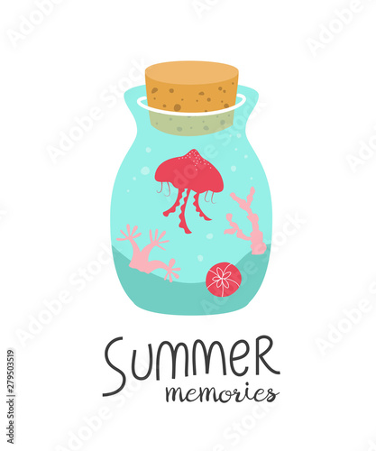 Cartoon bottle with summer memories.