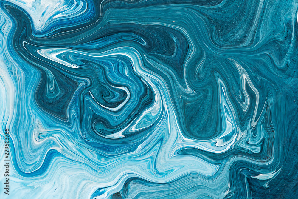 Abstract fluid painting art Mixed blue color