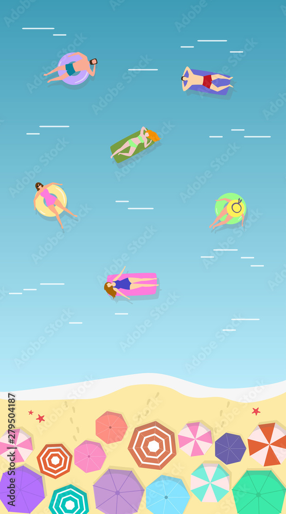 Summer landscape with beach resort and tourists. Summer landscape with beach resort and tourists.
