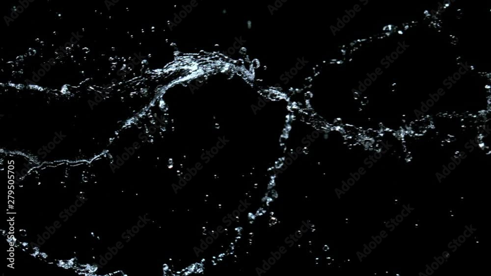 Super Slow Motion Shot of Twisting Water Splash at 1000fps Isolated on Black Background. Shooted with High Speed Cinema Camera at 4K.