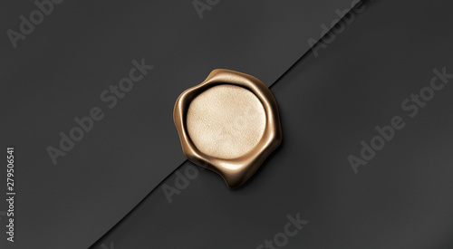 Wallpaper Mural Blank gold wax stamp on paper envelope mockup, top view, 3d rendering. Empty postal label on envelope mock up. Clear secure letter witn vintage tag template. Torontodigital.ca