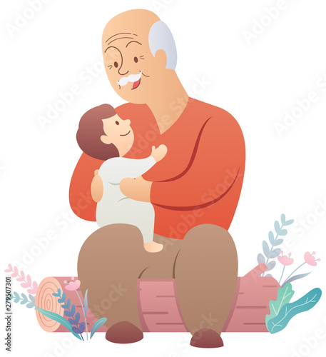Grandfather and Baby on White