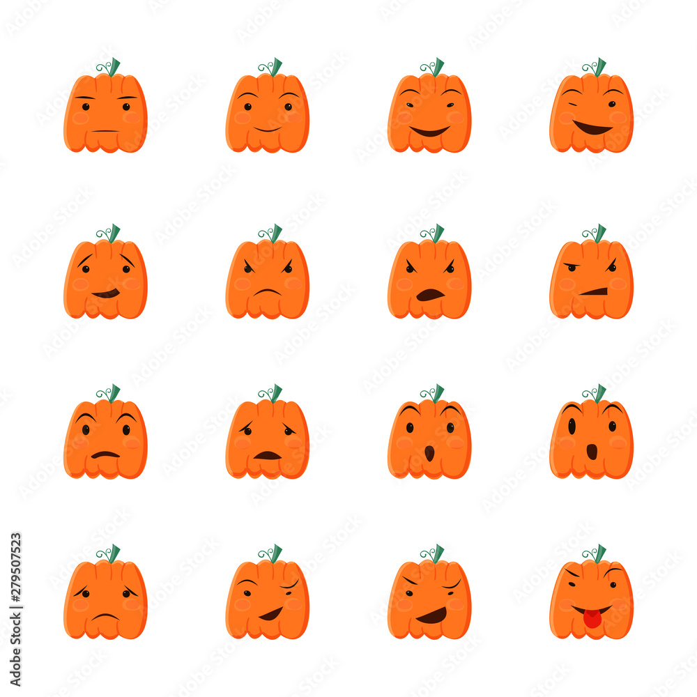 Obraz premium Halloween pumpkin icons set. Cartoon style design elements.