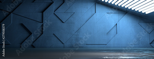 Stylish Wide Empty Room with Lights - 3D Illustration