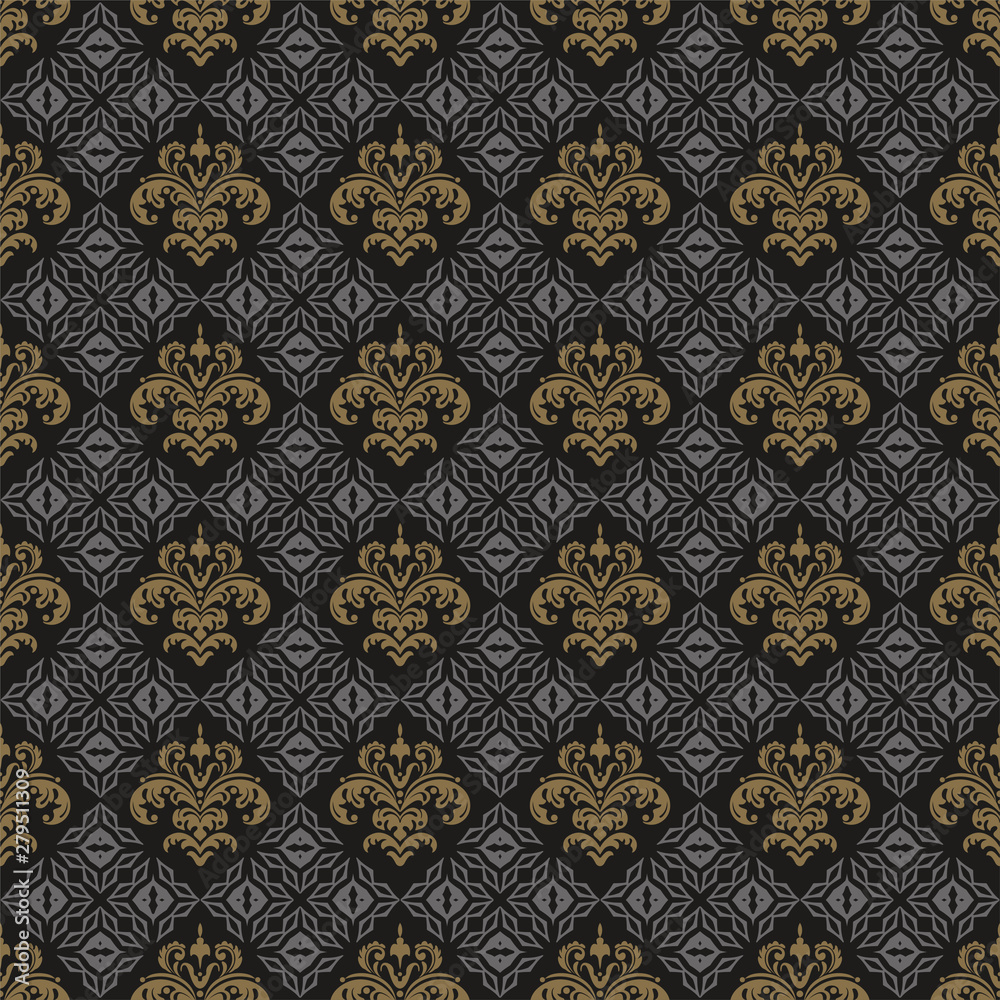Dark background seamless pattern in vintage style, vector graphics