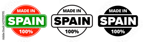 Made in Spain vector icon. Spanish made quality product label, 100 percent package logo stamp