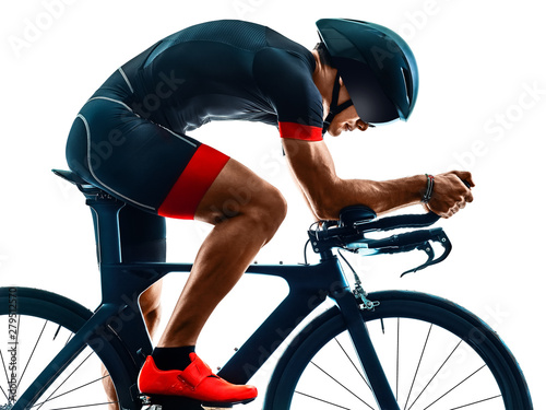 Obraz na płótnie triathlete triathlon Cyclist cycling in studio silhouette shadow isolated on whi