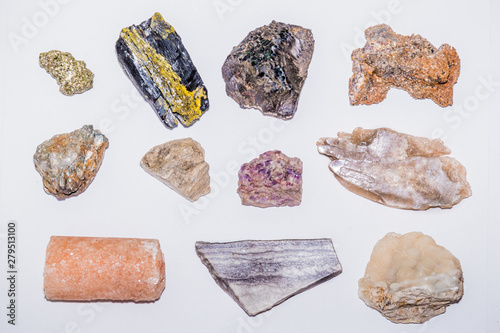 Collection of different minerals collected in the german Erzgebirge isolated photo