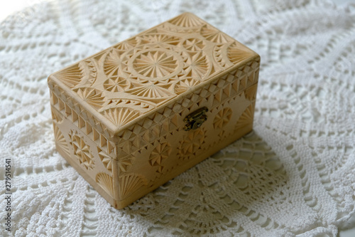 Wooden chest. Handmade carving. For various purposes. Mocap © Alina Stepanyuk