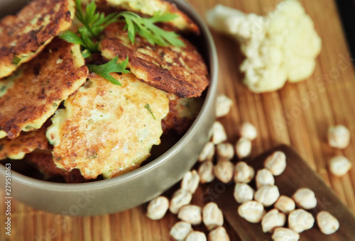 Cauliflower and chickpeas frittatas in a bowl