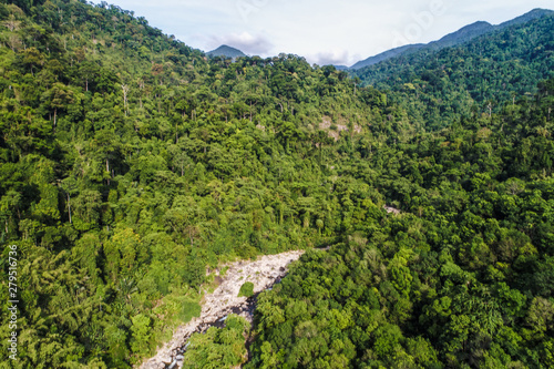 Aerial view waterfall in deep rainforest