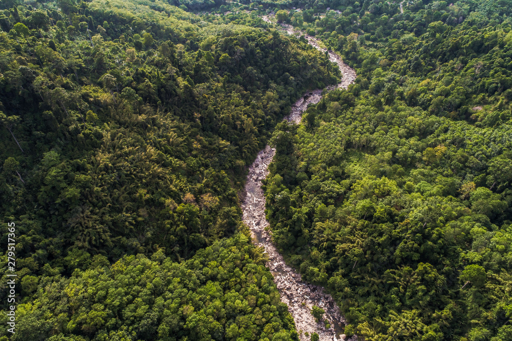 Aerial view waterfall in deep rainforest Aerial view waterfall in deep rainforest
