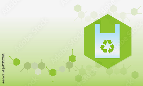 Plastic bag with science or chemical background.Green recycle symbol on plastic bag.Plastic bag can be reuse