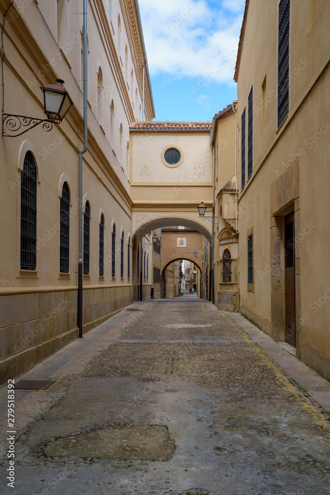 Fototapeta premium Encarnacion Street at medieval old town of Plasencia, Caceres, Extremadura, Spain.