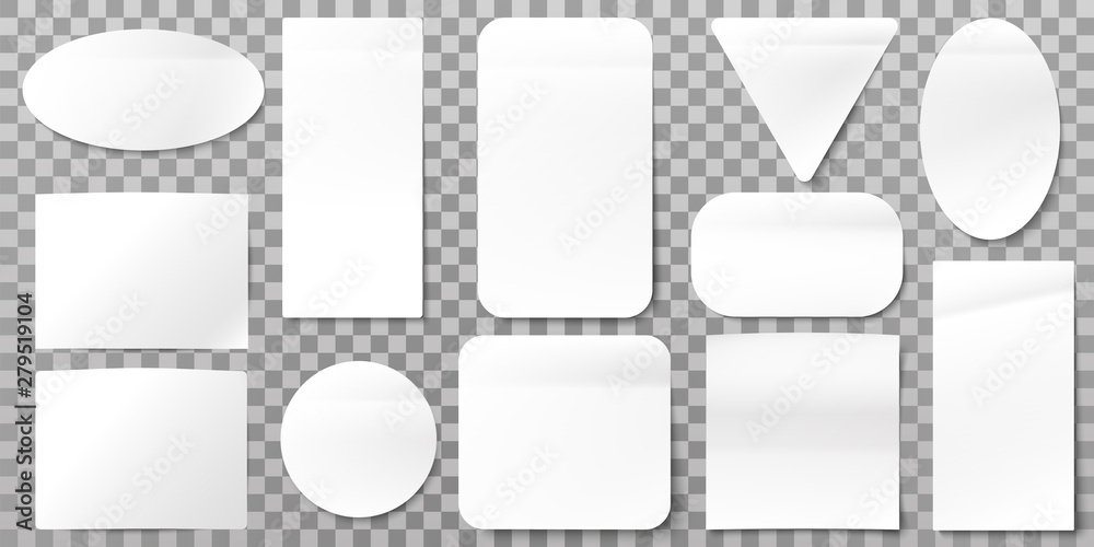 Obraz premium White paper labels. Blank label stickers, sticky papers tags and sign shapes vector set