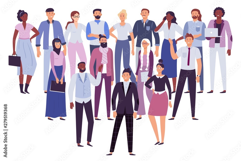 Professional people team. Business persons group, society leadership and office workers crowd vector illustration
