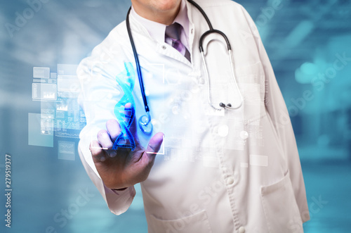 Wallpaper Mural Doctor touching virtual screen with biology and genetic concept Torontodigital.ca