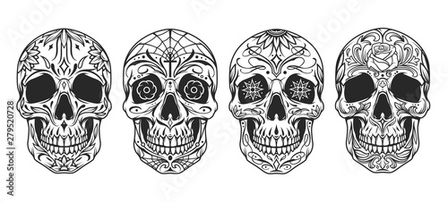 Vintage mexican sugar skulls set