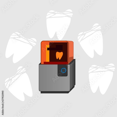 Dental 3d printer in modern style. Dentistry vector icon. Graphic element.