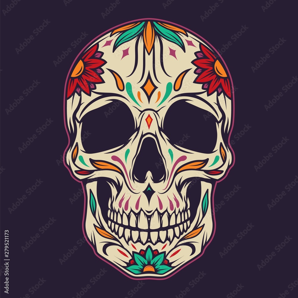 Fototapeta premium Colorful sugar skull template