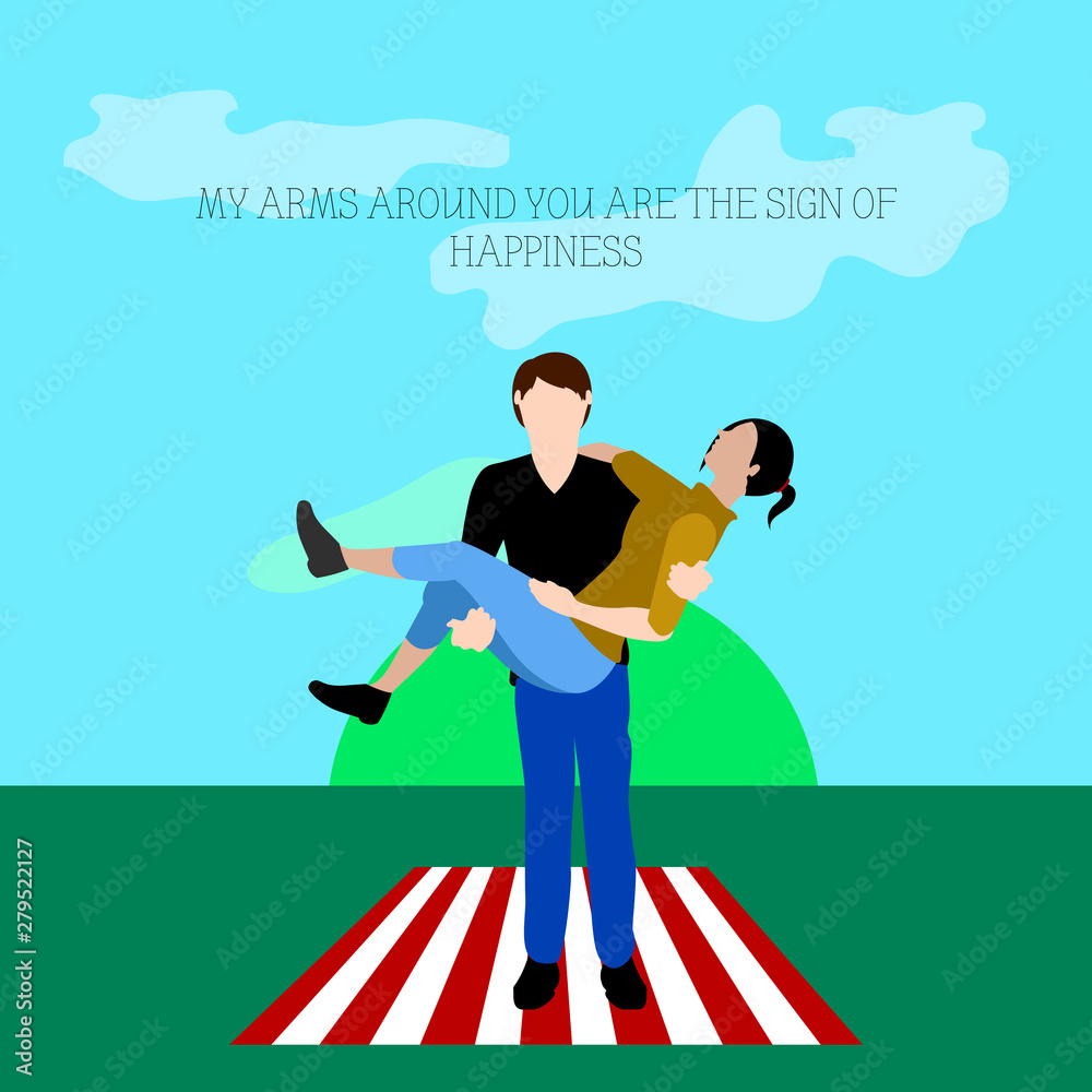 Fototapeta premium Romantic card with a happy couple on a picnic - Vector