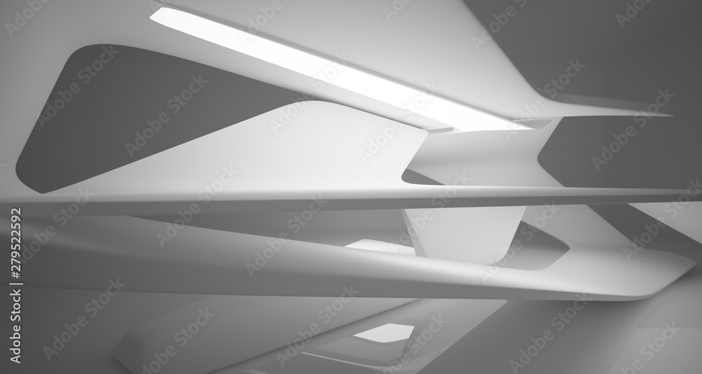 Abstract white minimalistic architectural smooth interior with neon lighting. 3D illustration and rendering. Abstract white minimalistic architectural smooth interior with neon lighting. 3D illustration and rendering.
