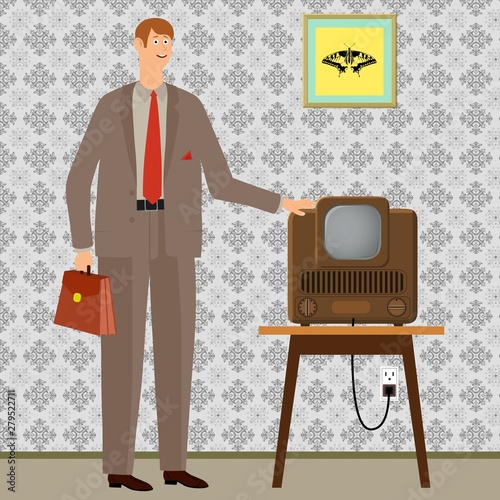 Businessman or seller offers a profitable business offer. Cartoon vector illustration