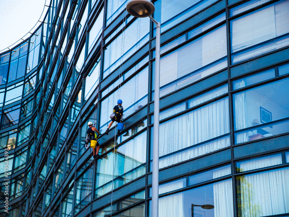 Window Washers on a residential building, London, UK