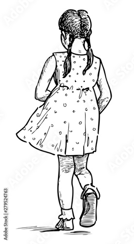 Sketch of a little girl going for a walk on a summer day