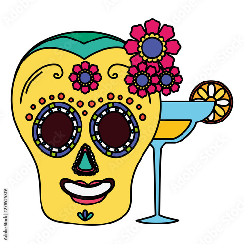 day of the dead skull mask and margarita cocktail