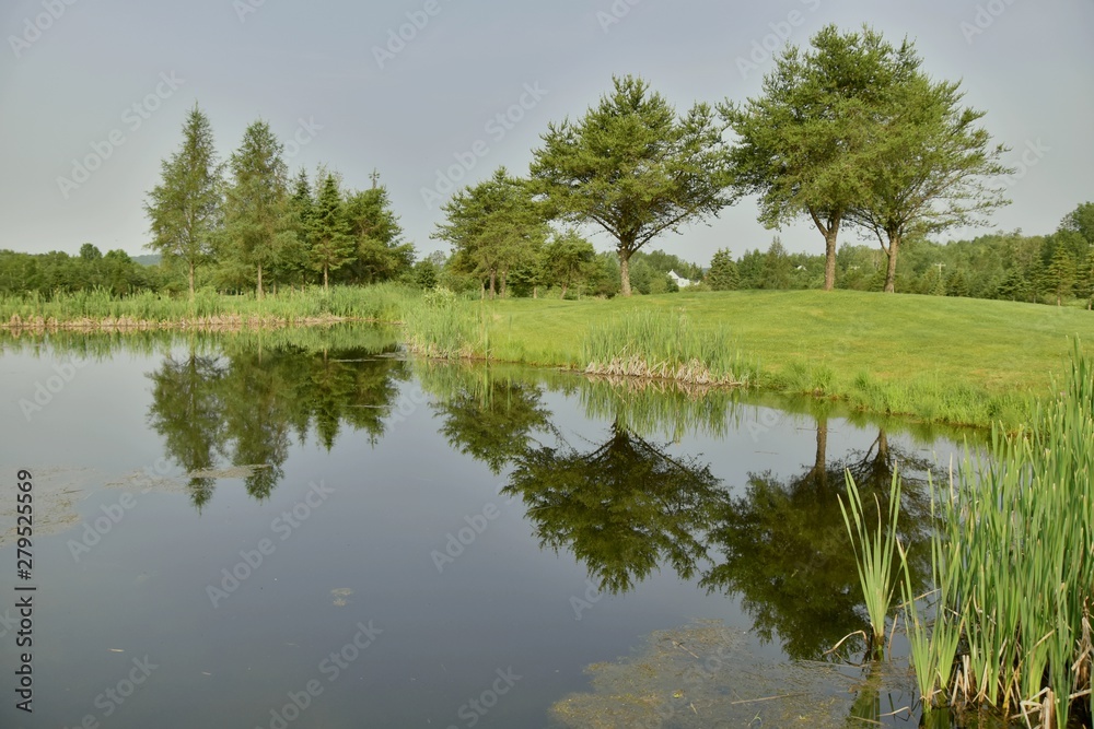 Jolie petit lac sur un terrain de golf au Québec, Canada