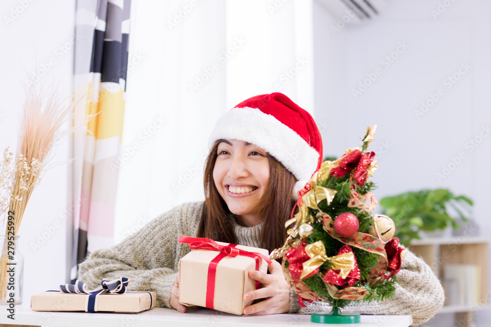 Smiling young woman and Christmas present box. Smiling young woman and Christmas present box.