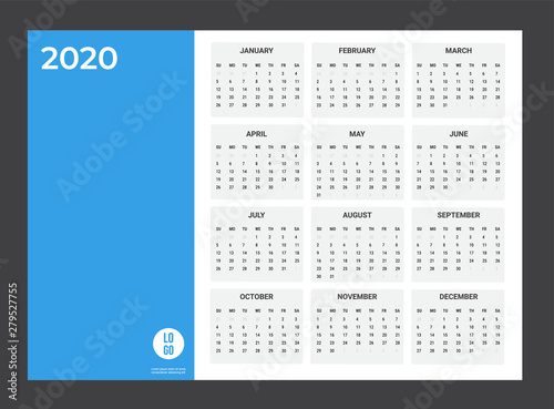 2020 Calendar - illustration. Template. Mock up