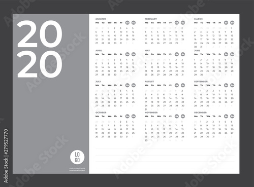 2020 Calendar - illustration. Template. Mock up