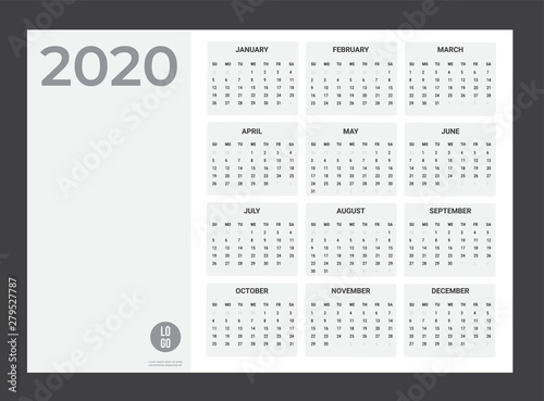 2020 Calendar - illustration. Template. Mock up