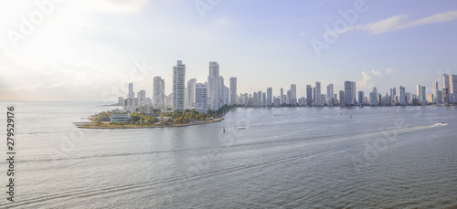 Cartagena Colombia look on the city sky line from bay 