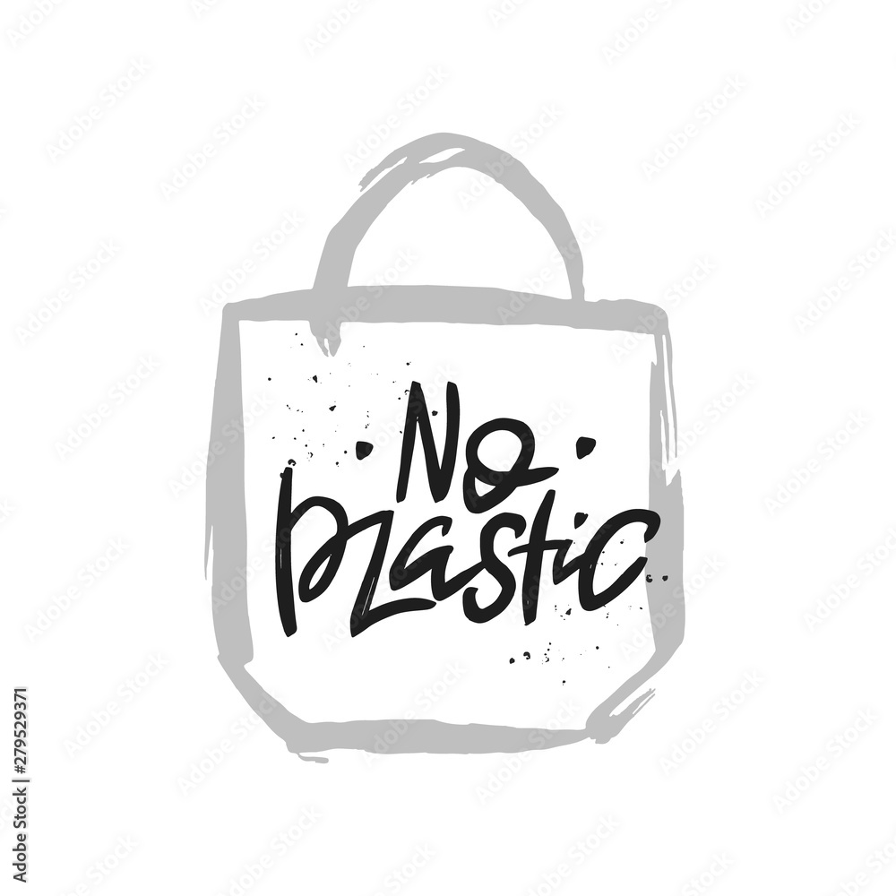 No plastic vector handwritten quote, brush lettering inscription. Zero waste concept. No plastic vector handwritten quote, brush lettering inscription. Zero waste concept.