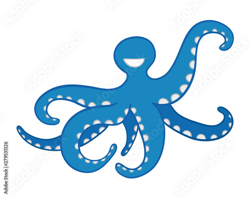 Vector hand-drawn illustration of blue octopus.
