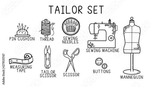 Hand drawn Tailor/Seamstress set vector 