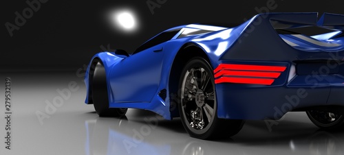 Modern blue sports car  3d  render.