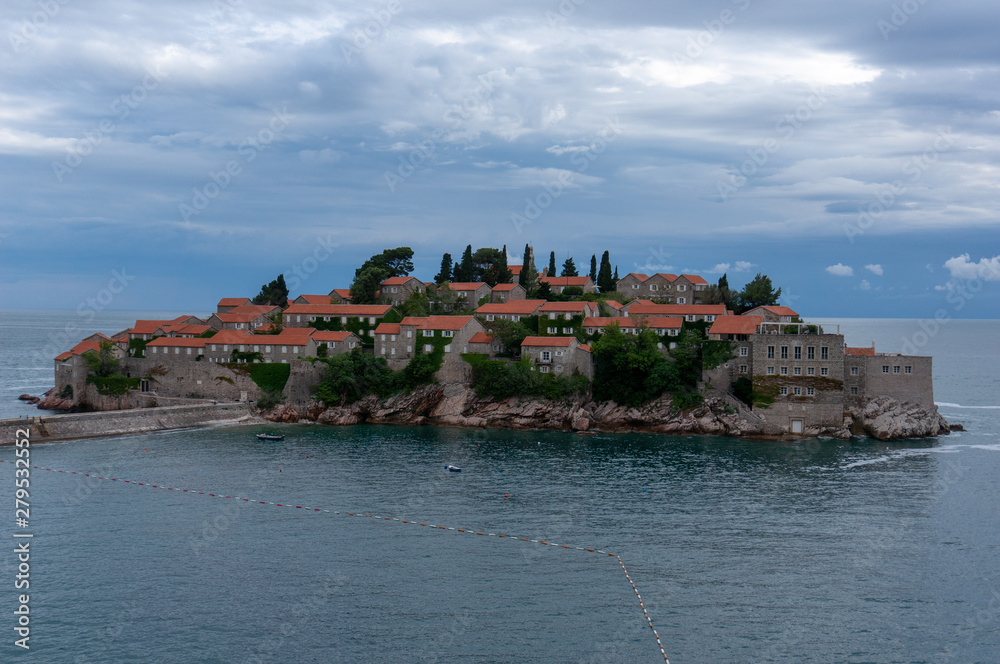 Beautiful view of the island-resort of Sveti Stefan, Budva, Montenegro.